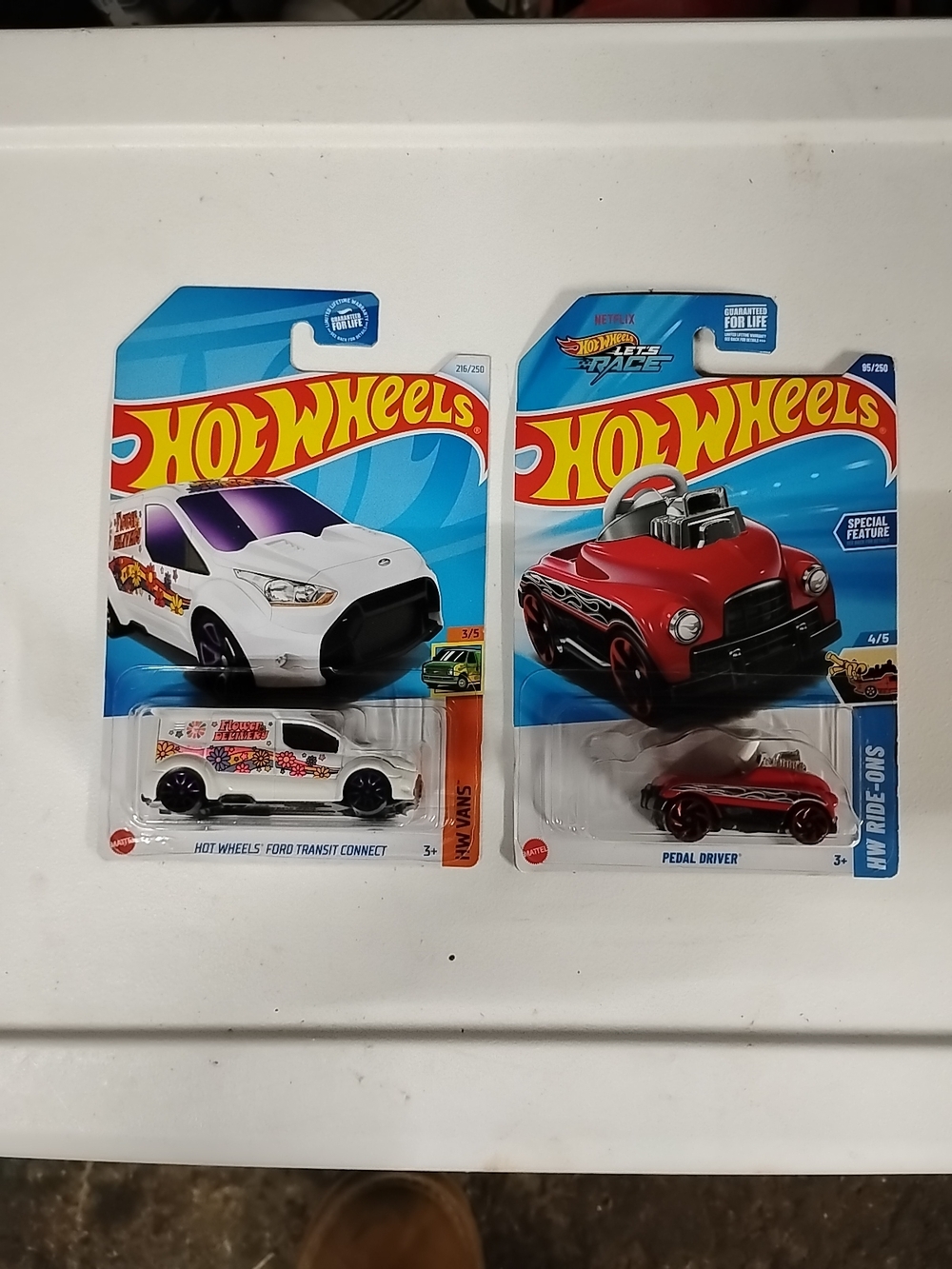 Hot Wheels Treasure Hunts - White Ford Transit Connect & Red Pedal Driver